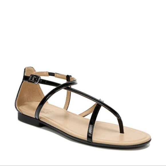 NATURALIZER Woman’s Black Pantene Tinsley Strappy Flat Sandals Size 11 WIDE - Picture 1 of 7